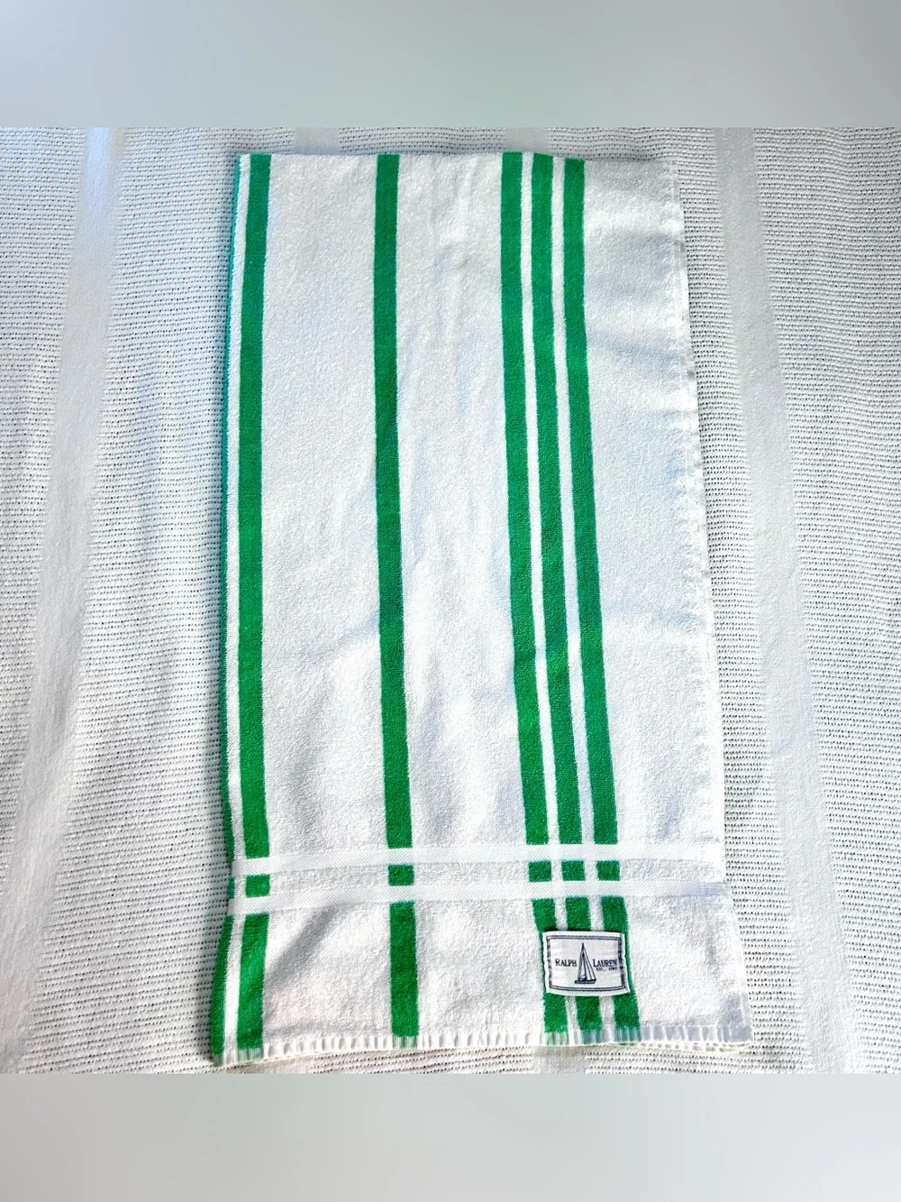 Ralph Lauren Home White Green Stripes Beach Towel